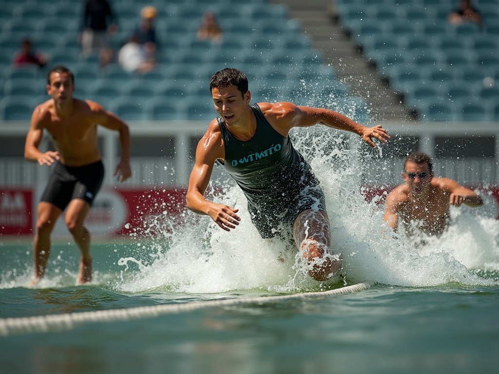 Atleta concentrado preparándose para una competición, con un enfoque mental intenso